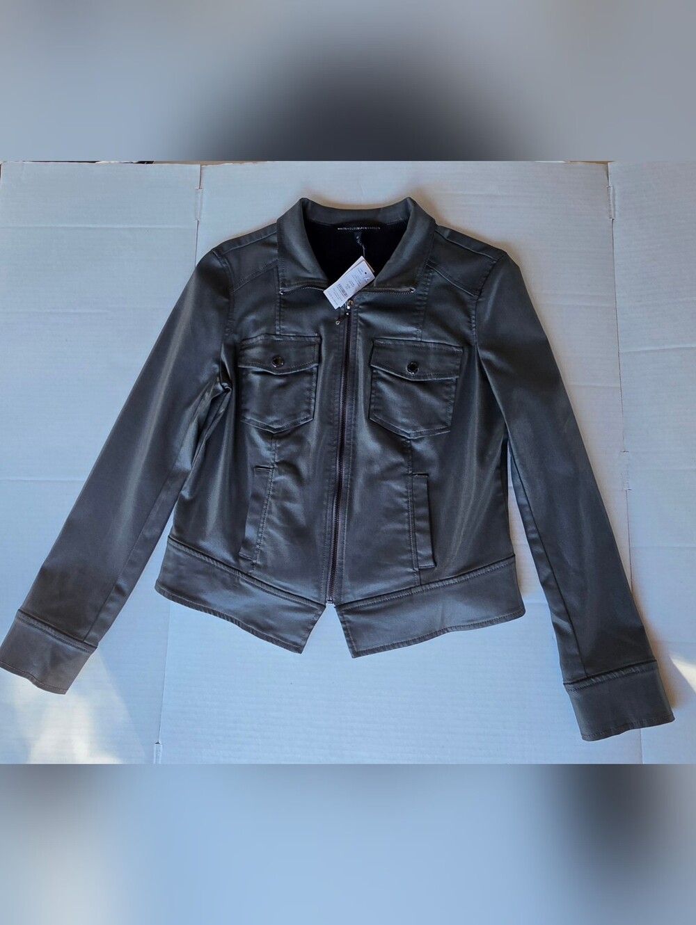 NWT White House Black Market Coated Utility Moto Jacket Grey 12